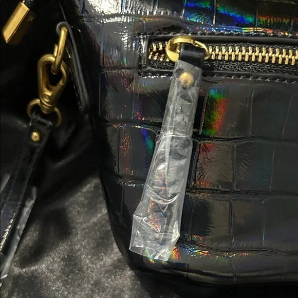 Sharif Black Iridescent Croc-Embossed Leather Bag NWT - Picture 7 of 16